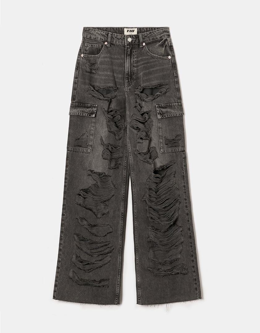 TALLY WEiJL, Destroyed Wide Leg Cargo Jeans for Women