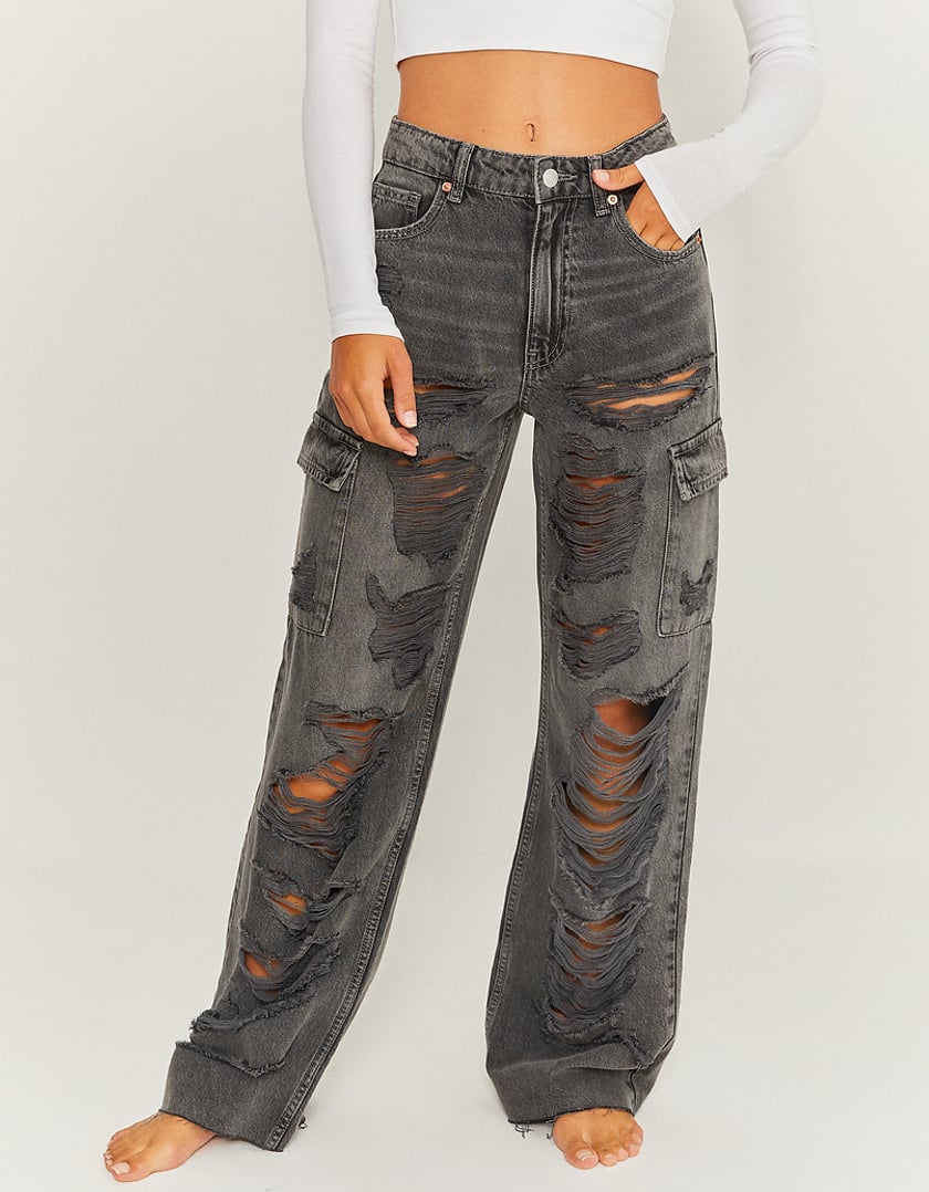 TALLY WEiJL, Destroyed Wide Leg Cargo Jeans for Women