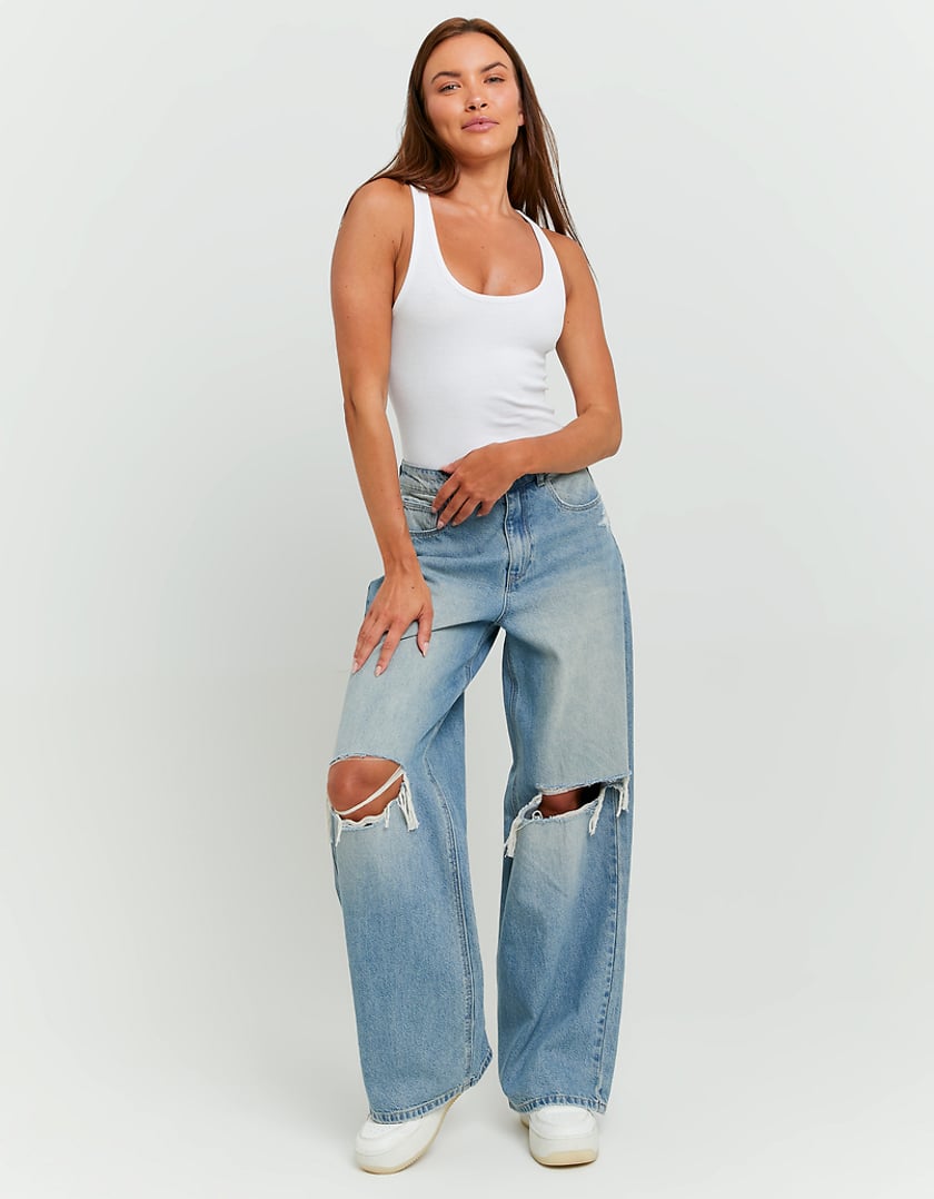 TALLY WEiJL, Mid Waist Destroy Skater Jeans for Women