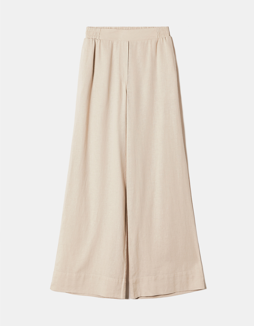 TALLY WEiJL, Beige Wide Leg Linen Hose for Women