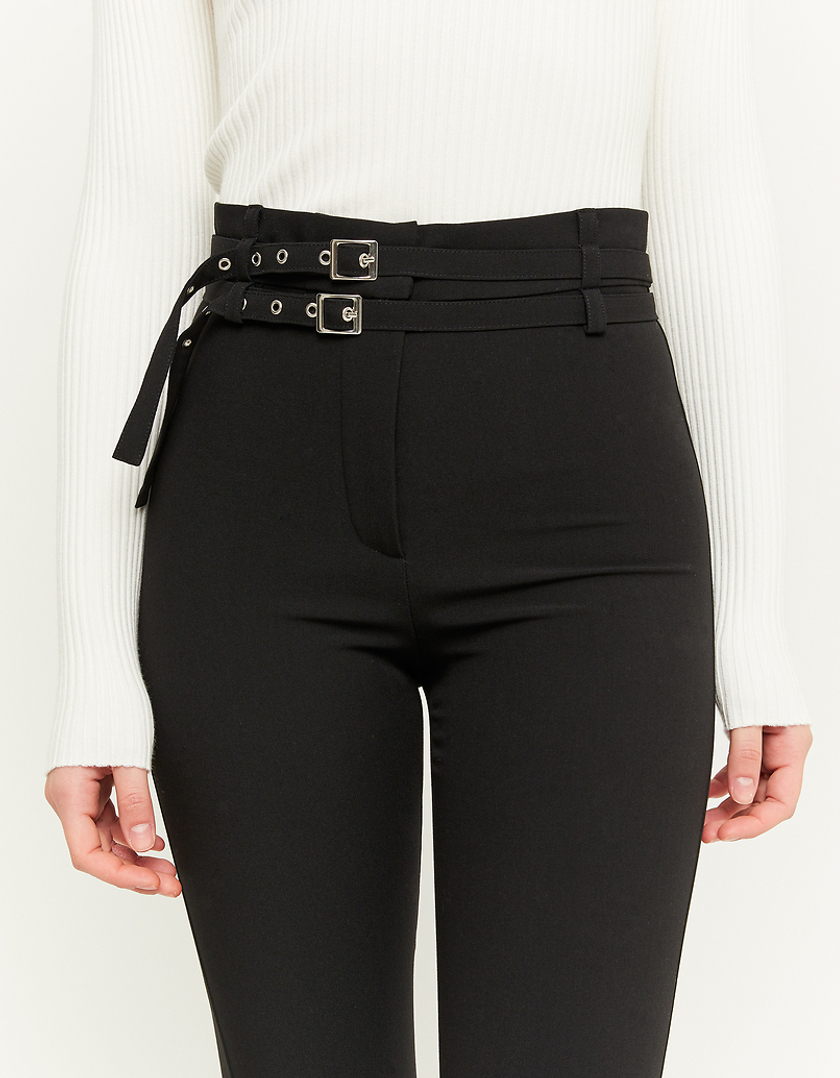 Women Fashion Pencil Trousers Harem Ruffle Belt Waist Slim Fit Pockets Pants  16W Black at Amazon Women's Clothing store