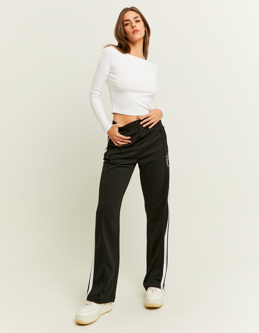 TALLY WEiJL, Black Straight Leg Sweatpants with Band Detail for Women