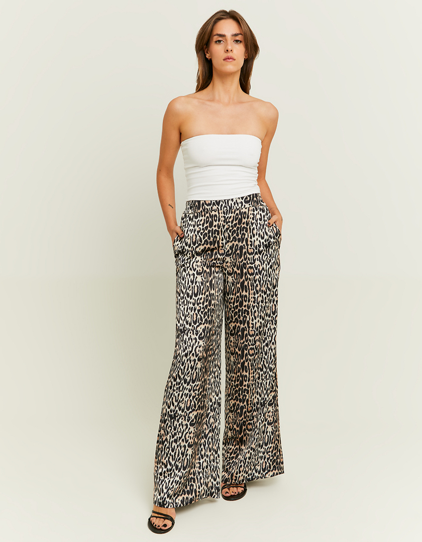 TALLY WEiJL, Pantaloni Wide Leg in Raso con Stampa Leopardata for Women