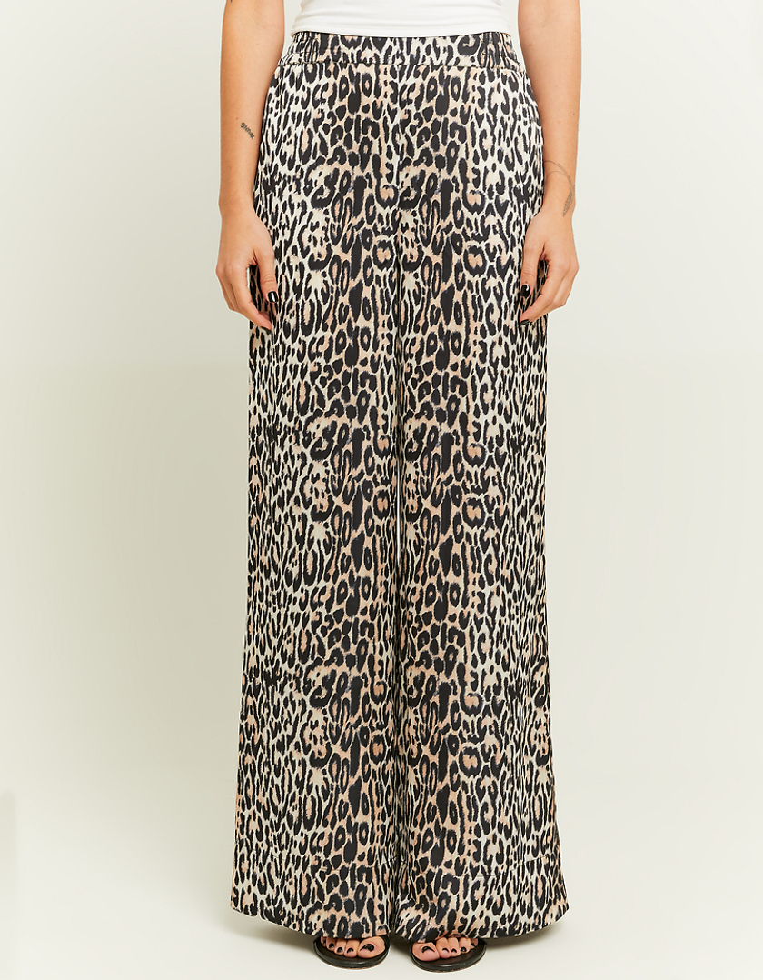 TALLY WEiJL, Leo Print Satin Wide Leg Pants for Women