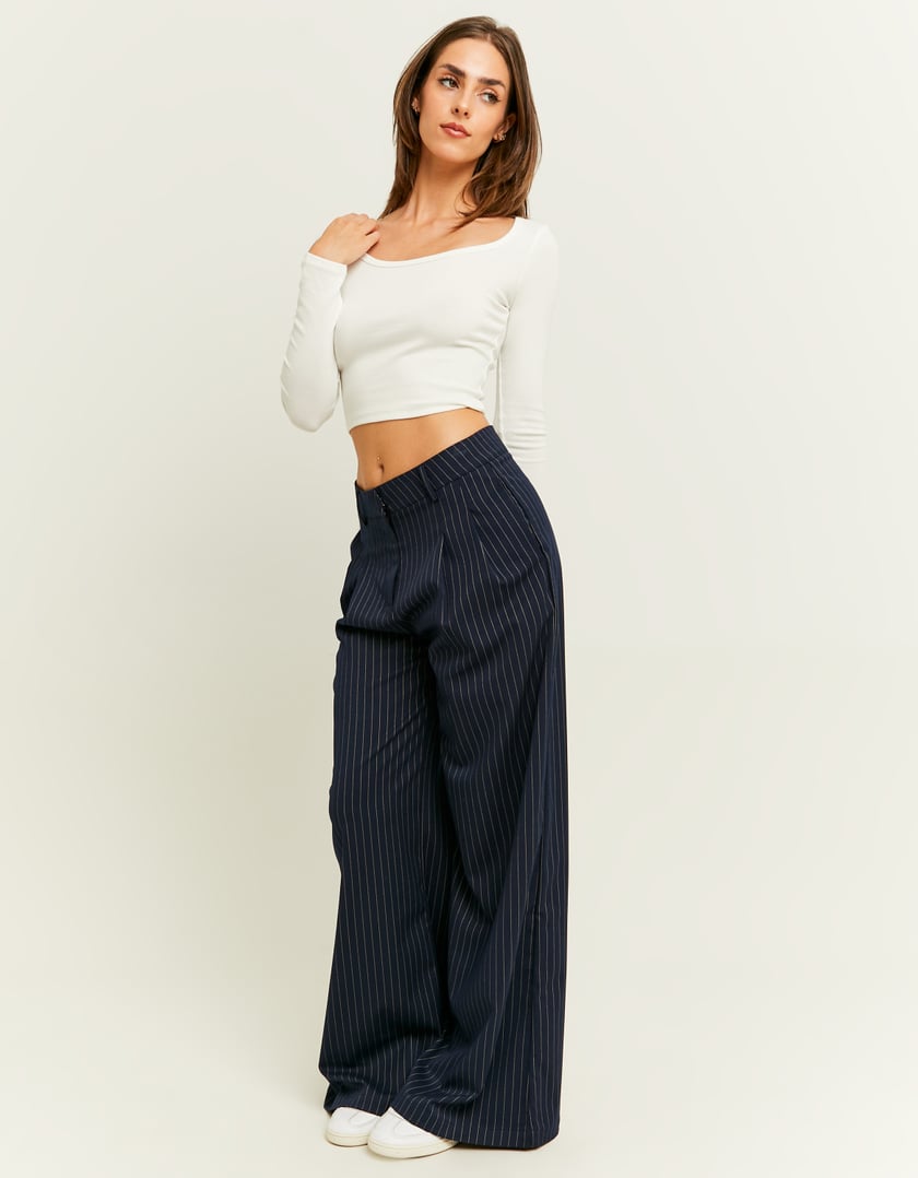 TALLY WEiJL, Pantalon Wide Leg Bleu Marine à Fines Rayures for Women