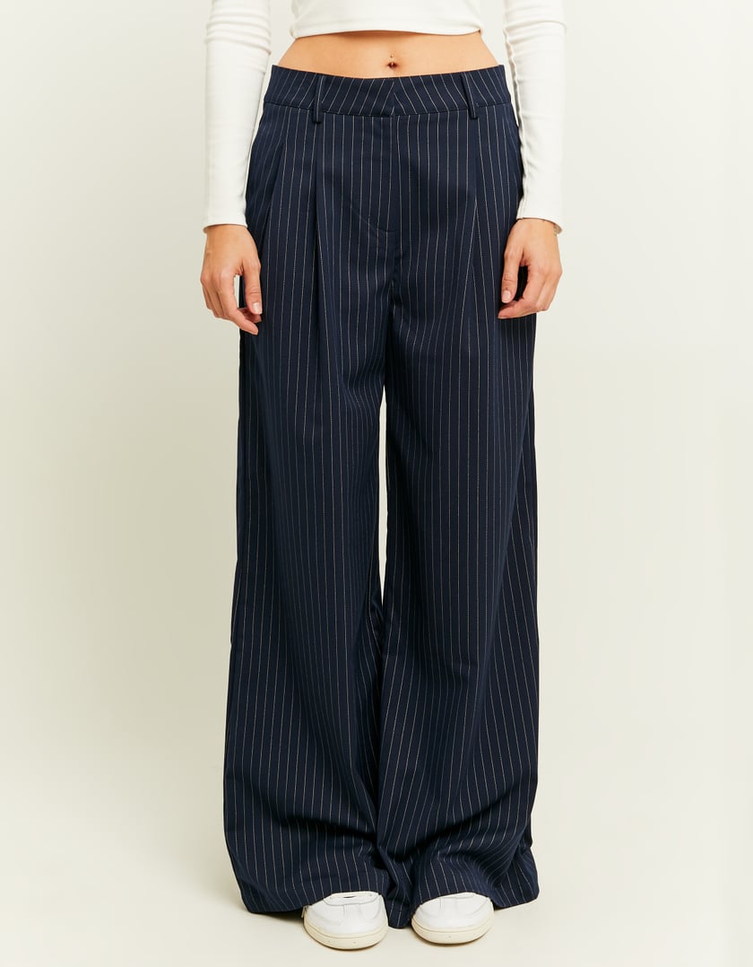 TALLY WEiJL, Pantalon Wide Leg Bleu Marine à Fines Rayures for Women