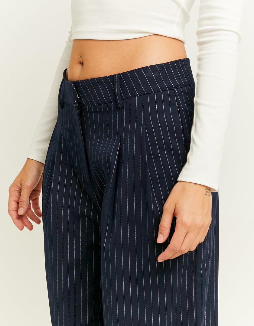 TALLY WEiJL, Pantalon Wide Leg Bleu Marine à Fines Rayures for Women