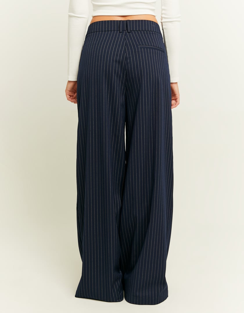 TALLY WEiJL, Pantalon Wide Leg Bleu Marine à Fines Rayures for Women