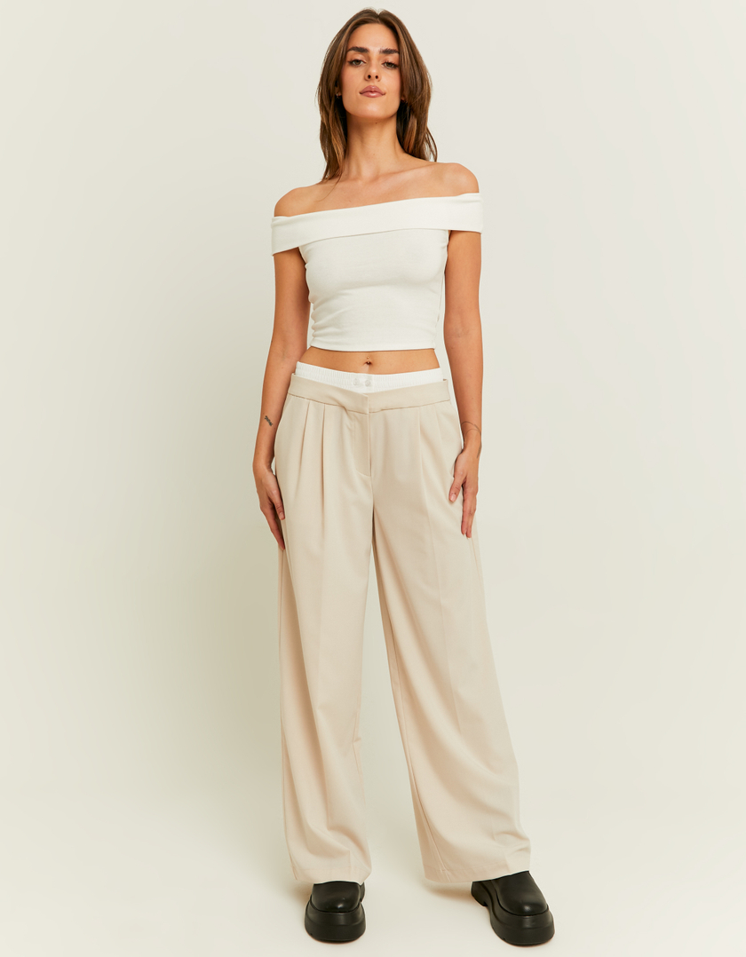 TALLY WEiJL, Double Waist Beige Wide Leg Trousers for Women