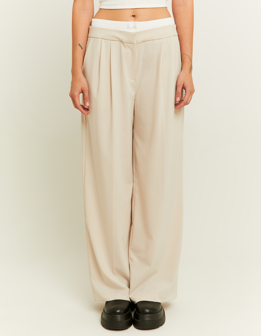 TALLY WEiJL, Double Waist Beige Wide Leg Trousers for Women