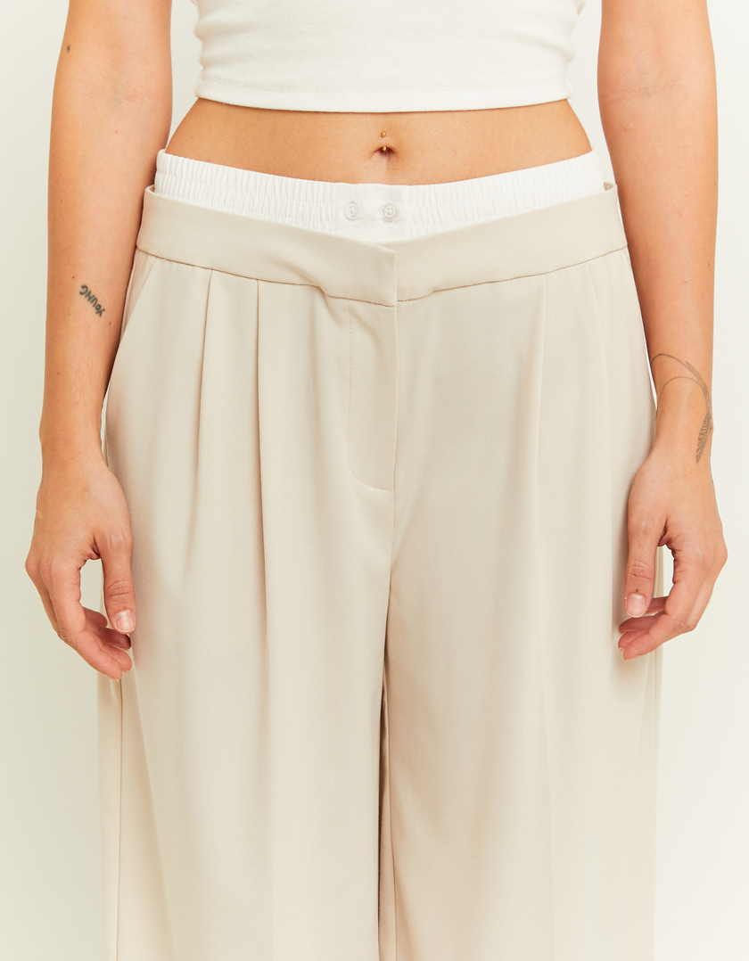 TALLY WEiJL, Double Waist Beige Wide Leg Trousers for Women