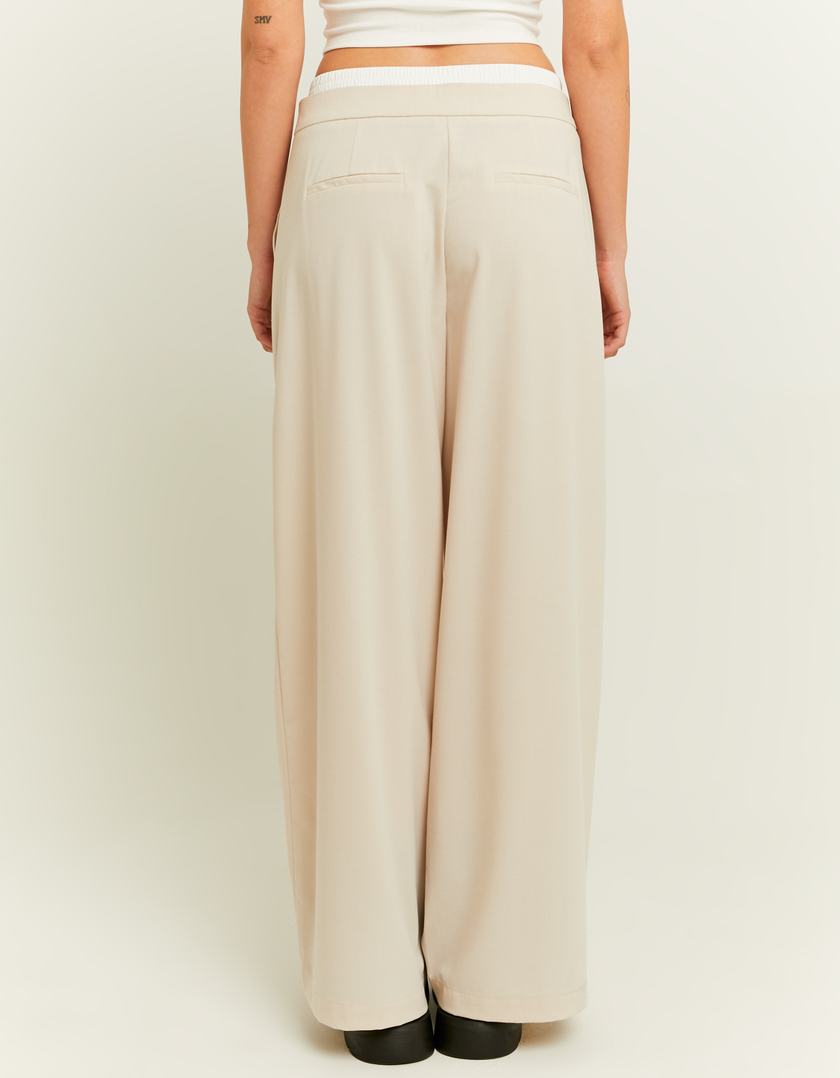 TALLY WEiJL, Double Waist Beige Wide Leg Trousers for Women