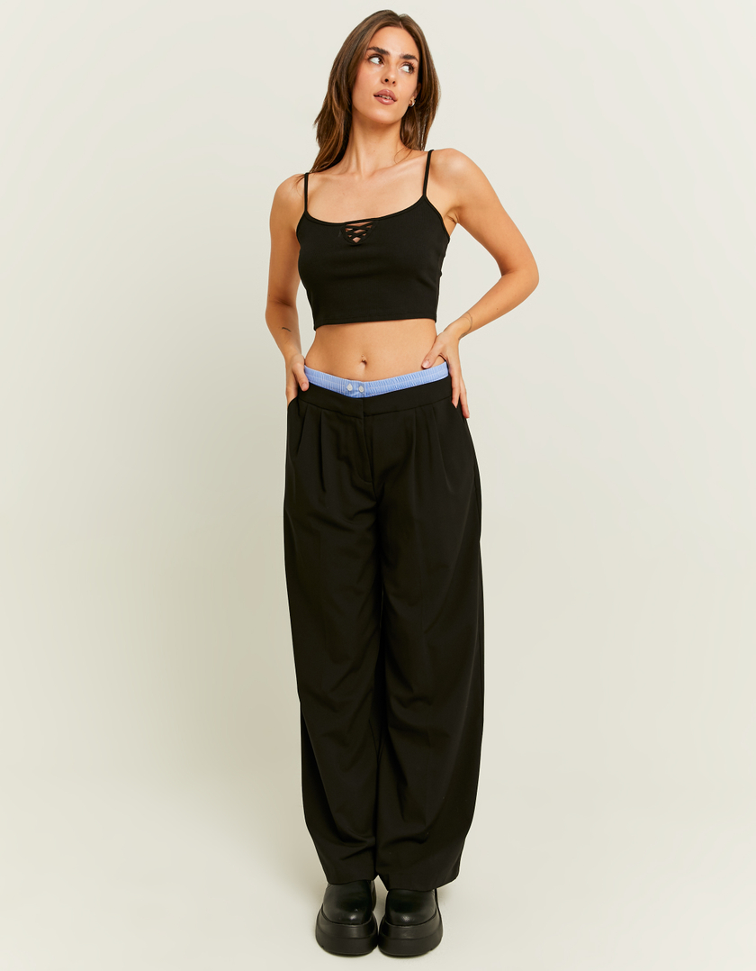 TALLY WEiJL, Double Waist Black Wide Leg Trousers for Women