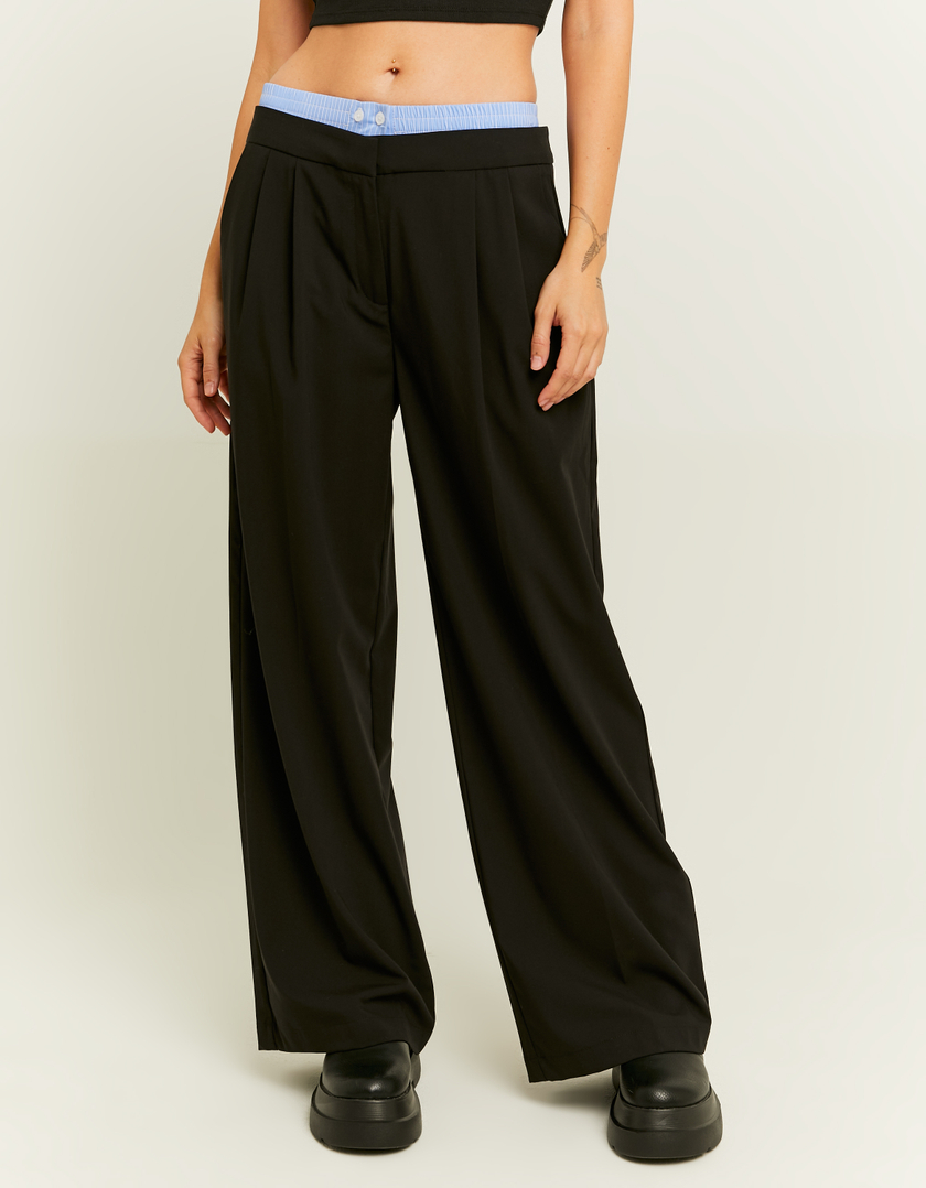 TALLY WEiJL, Double Waist Black Wide Leg Trousers for Women