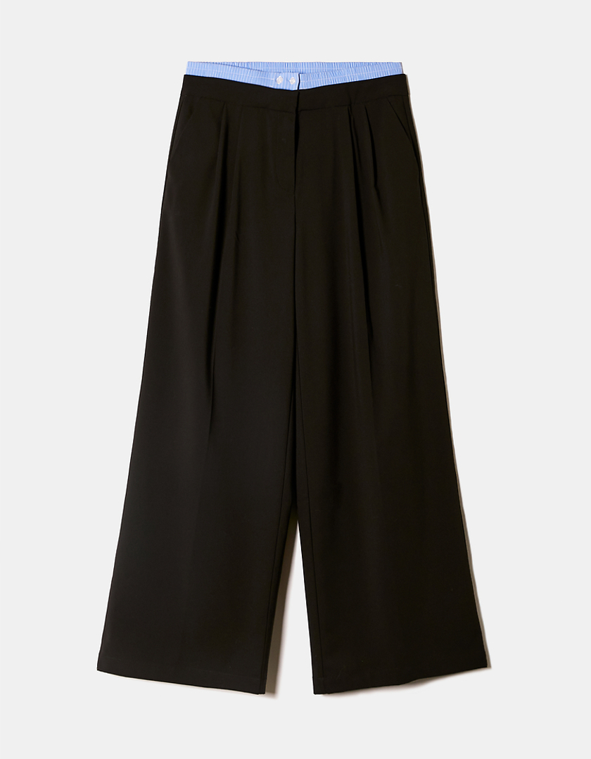 TALLY WEiJL, Double Waist Black Wide Leg Trousers for Women