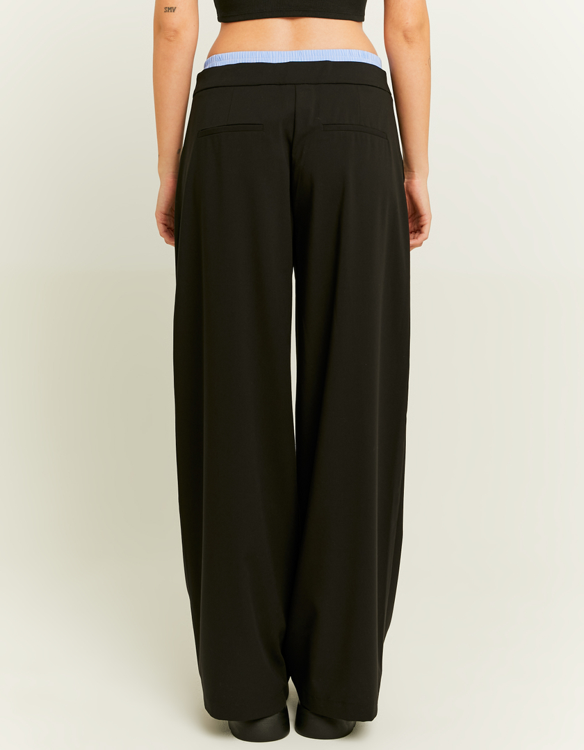 TALLY WEiJL, Double Waist Black Wide Leg Trousers for Women