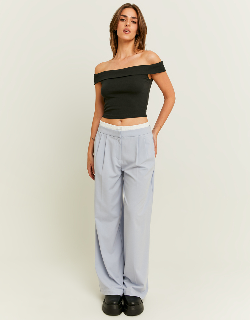 TALLY WEiJL, Pantalon Wide Leg Bleu Détail Double Taille for Women