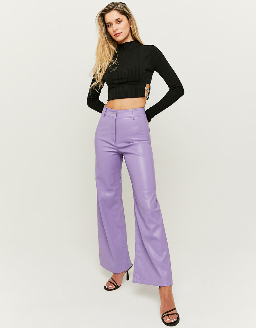 TALLY WEiJL, Purple Faux Leather Wide Leg Trousers for Women