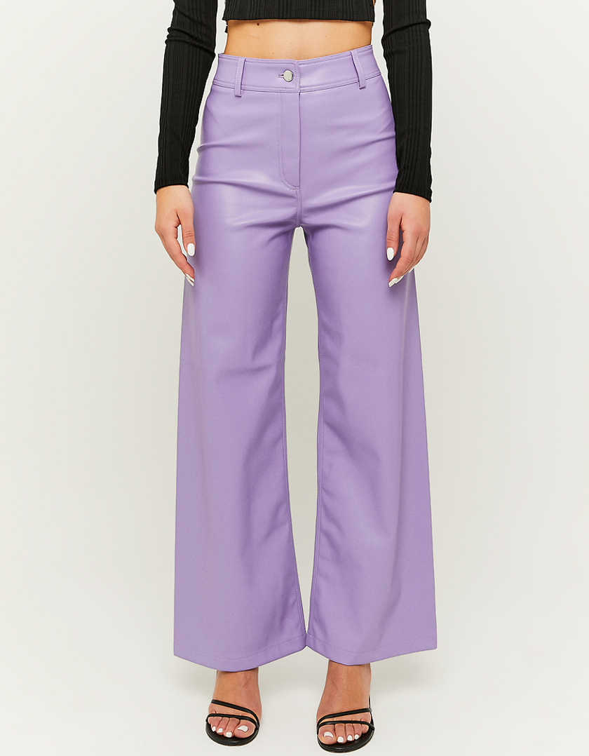 TALLY WEiJL, Purple Faux Leather Wide Leg Trousers for Women