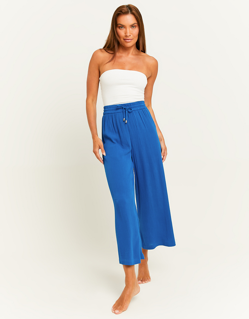 TALLY WEiJL, Pantaloni Wide Leg Blu con Vita Elasticizzata for Women