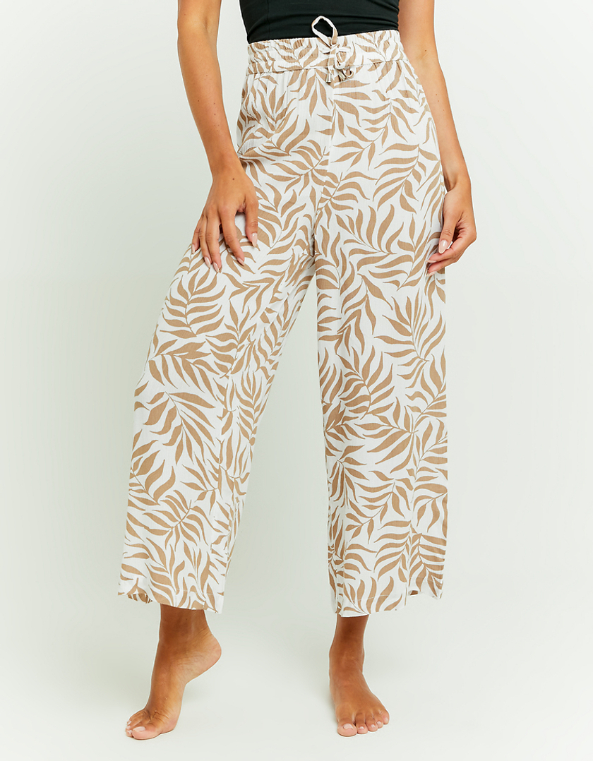 TALLY WEiJL, White Floral Wide Leg Trousers with Elastic Waist for Women