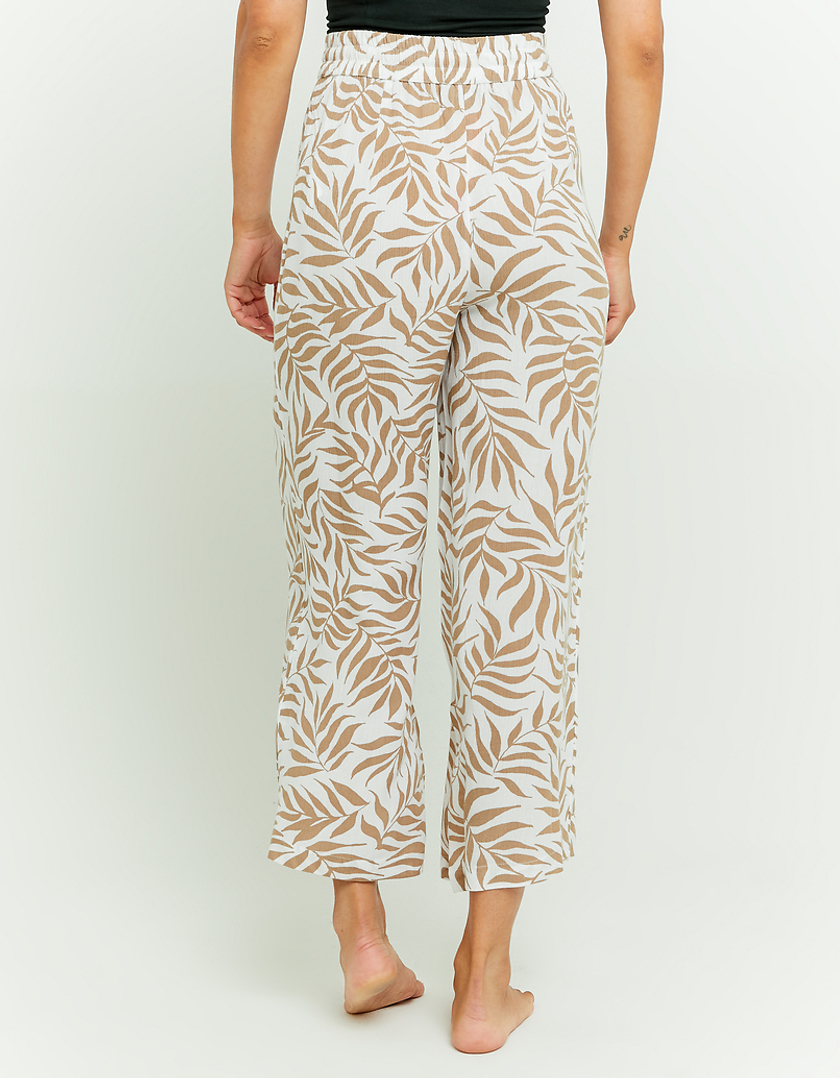 TALLY WEiJL, White Floral Wide Leg Trousers with Elastic Waist for Women