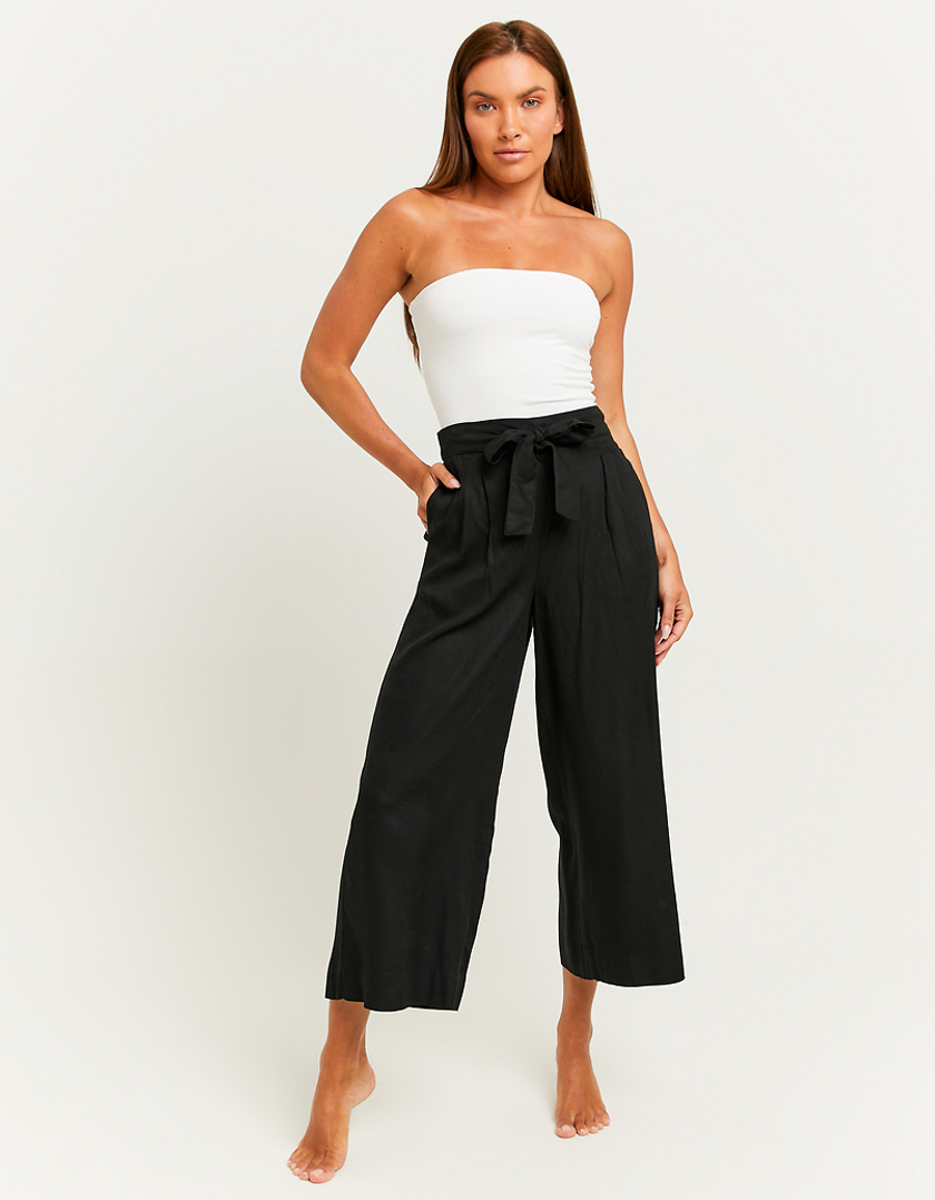 TALLY WEiJL, Pantaloni Wide Leg Neri con Vita Elasticizzata for Women