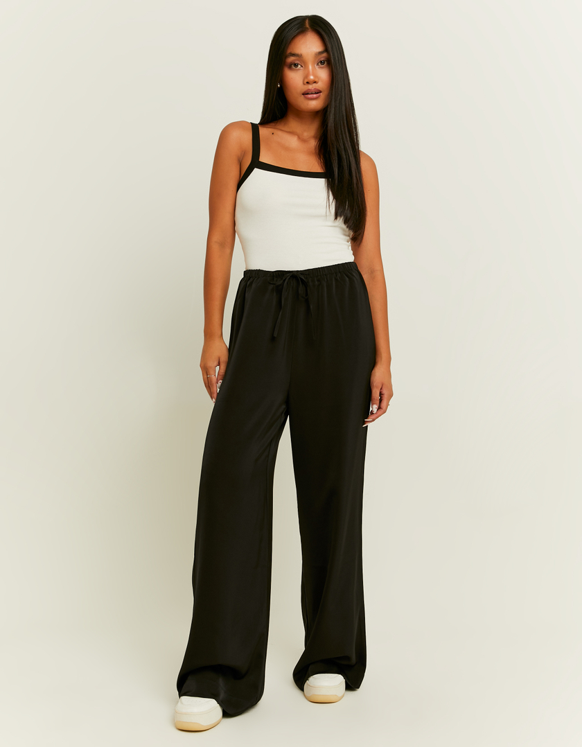 TALLY WEiJL, Black Satin Wide Leg Trousers for Women