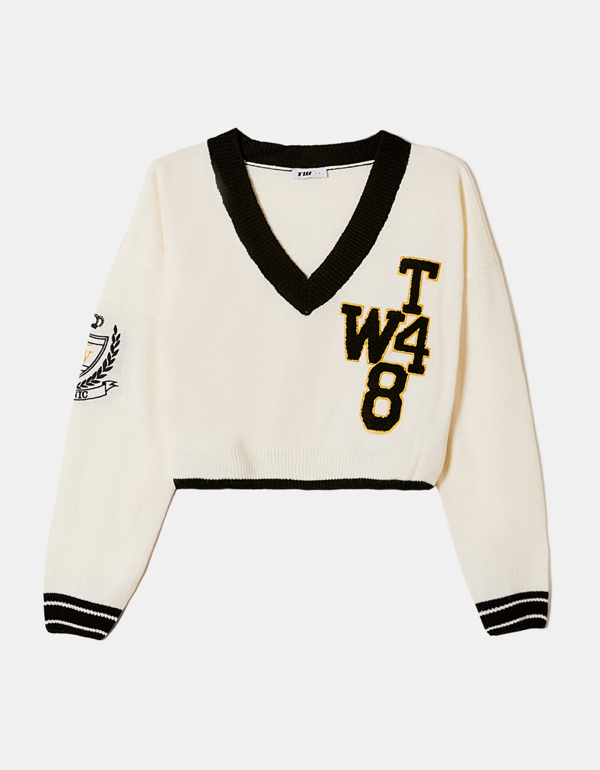 TALLY WEiJL, Varsity Style White Jumper for Women