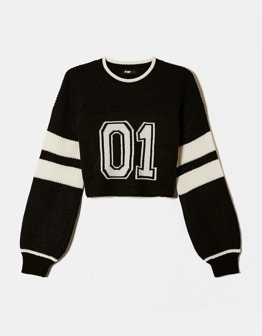 TALLY WEiJL, Varsity Style Black Jumper with Front Number for Women