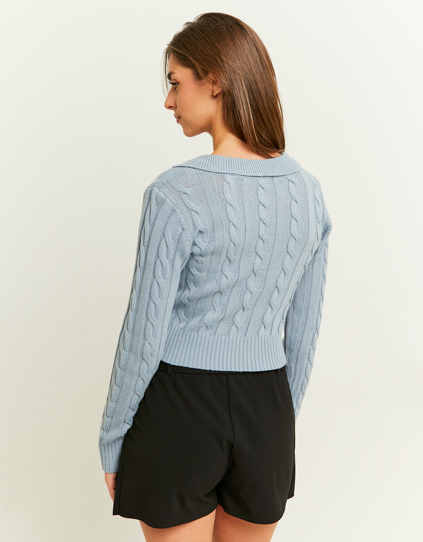 TALLY WEiJL, Blue Polo Neck Jumper with Cables for Women