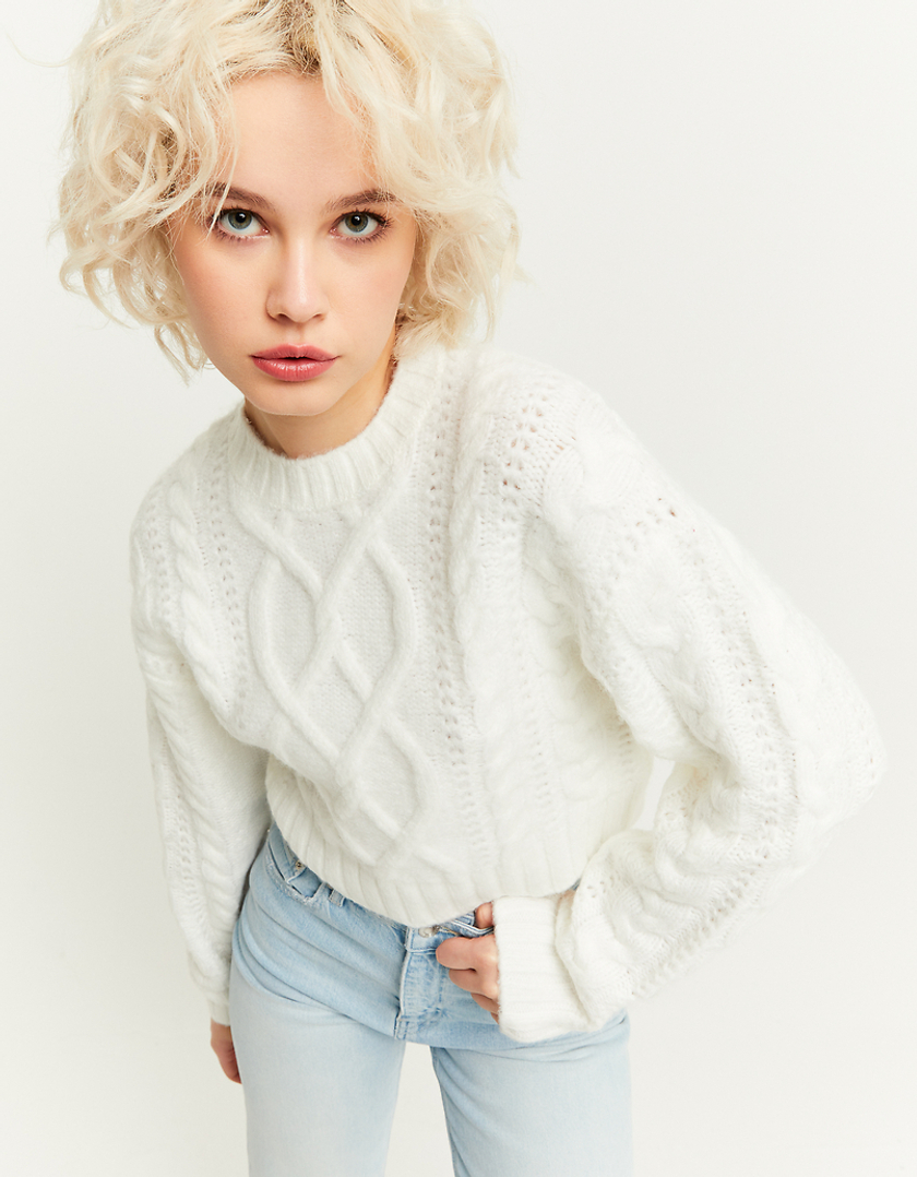 TALLY WEiJL, White Cable Knit Jumper for Women