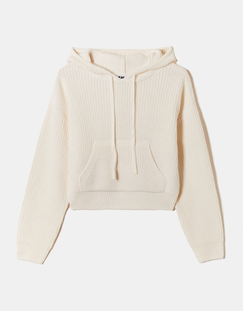 TALLY WEiJL, White Hooded Knit Jumper for Women