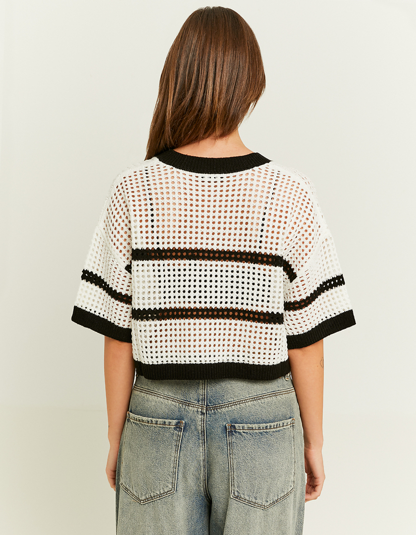 TALLY WEiJL, Pull en Crochet Blanc avec Rayures Noires for Women