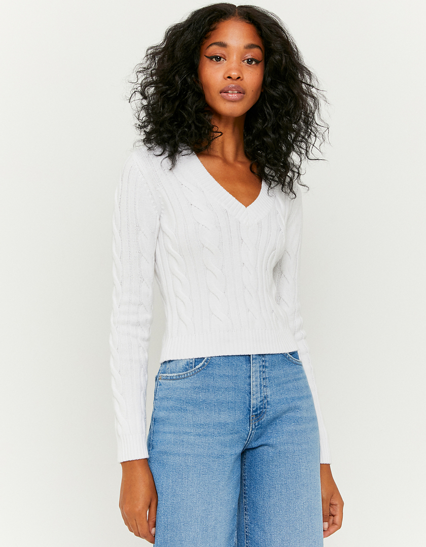 TALLY WEiJL, V Neck White Jumper for Women