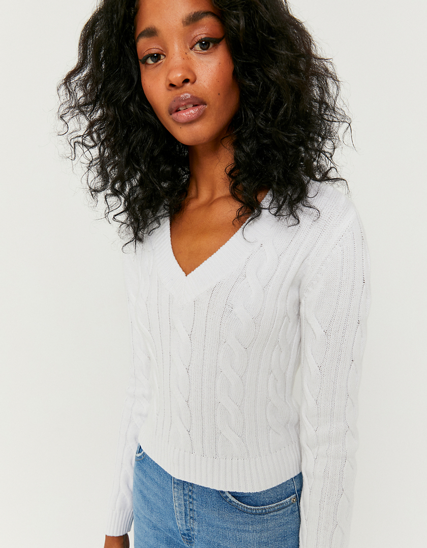 TALLY WEiJL, V Neck White Jumper for Women