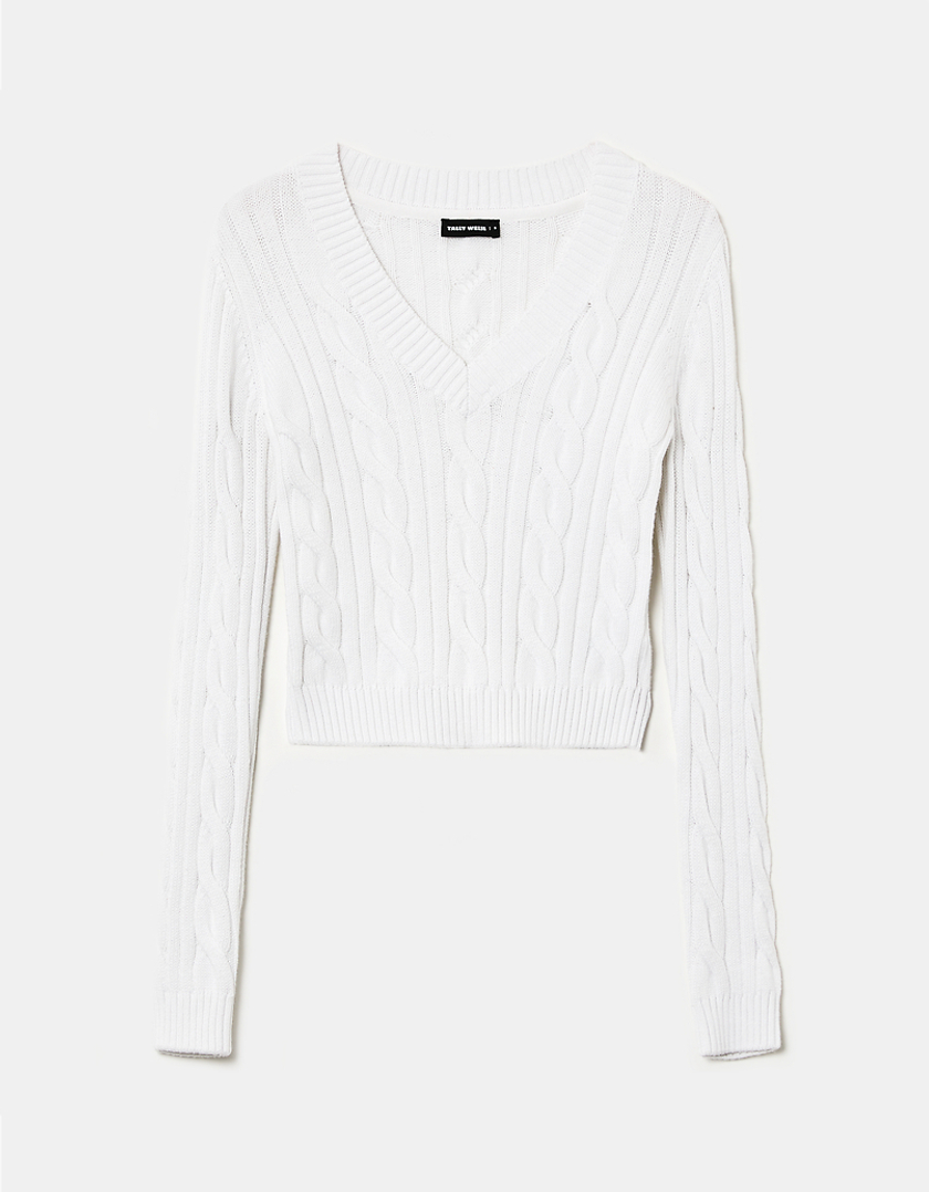 TALLY WEiJL, Maglione Bianco con Scollo a V for Women