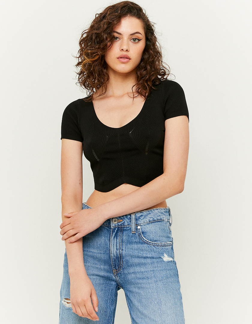 TALLY WEiJL, Μαύρο πλεκτό Crop top for Women