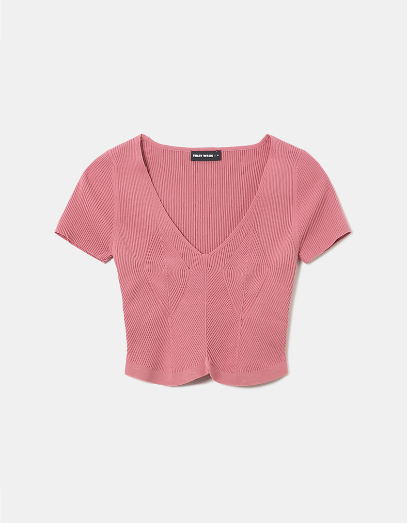 TALLY WEiJL, Pink Basic Knit Crop Top for Women