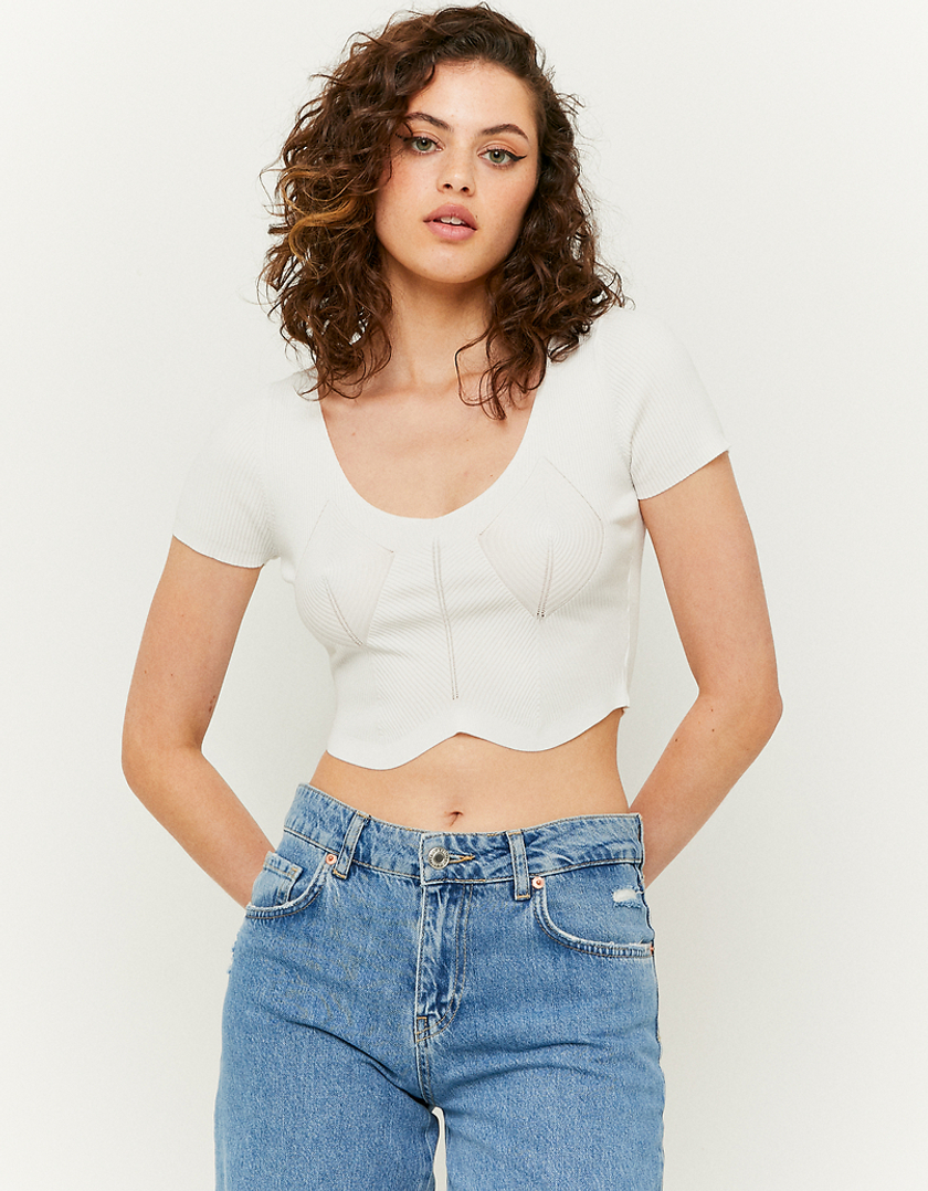 TALLY WEiJL, Λευκό πλεκτό Crop top for Women