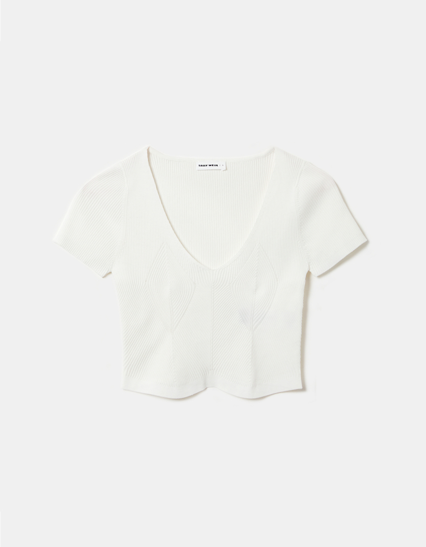 TALLY WEiJL, White Knit Crop top for Women