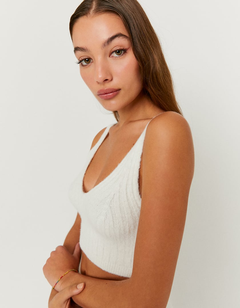 TALLY WEiJL, Λευκό πλεκτό Crop Top for Women