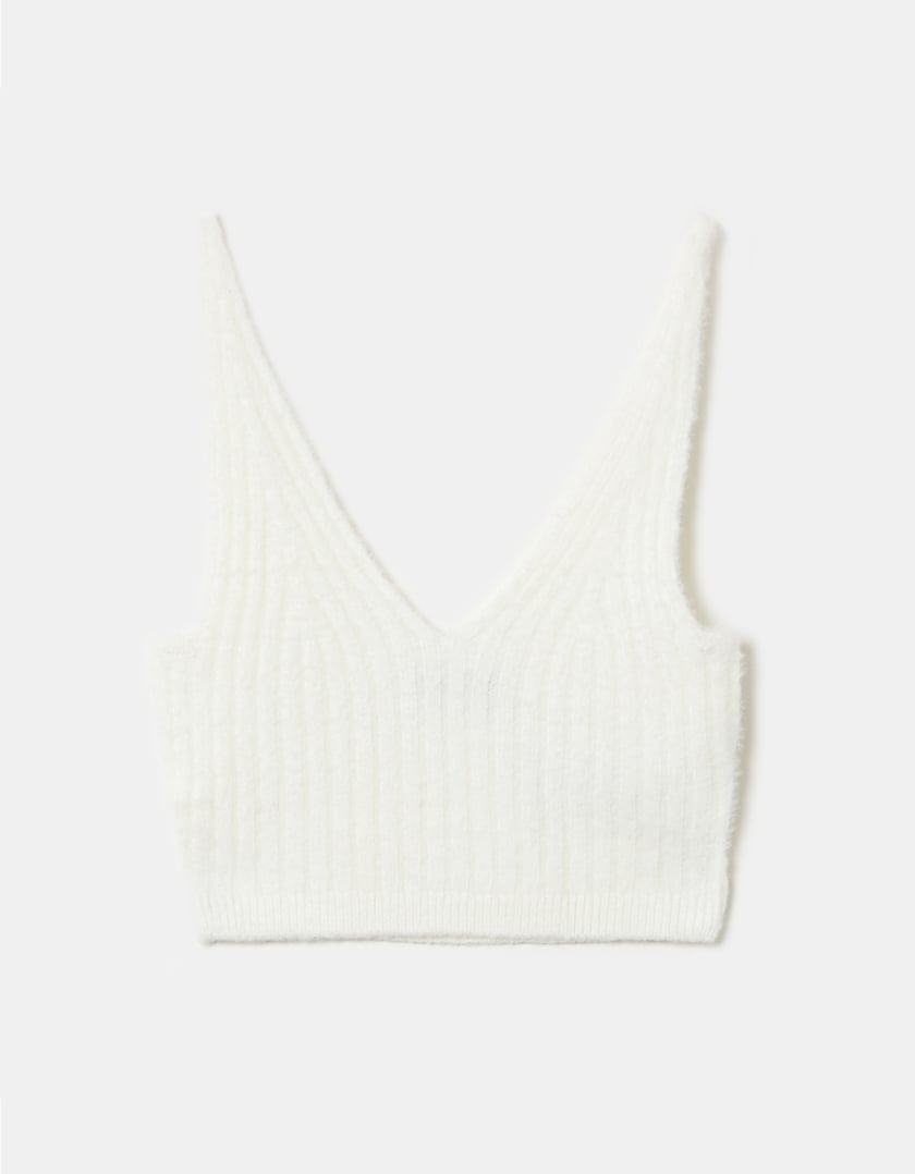 TALLY WEiJL, Λευκό πλεκτό Crop Top for Women