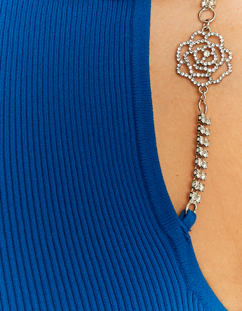 TALLY WEiJL, Top Bleu en Maille avec Strass sur les Bandes for Women