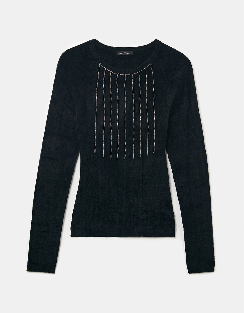 TALLY WEiJL, Maglione Nero in Ciniglia con Strass for Women