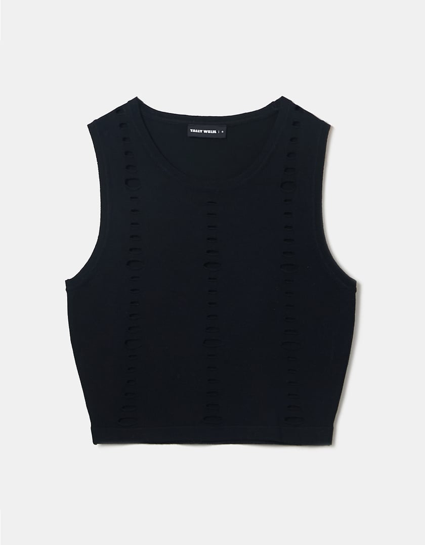 TALLY WEiJL, Crop Top en Maille à Découpes Noir for Women