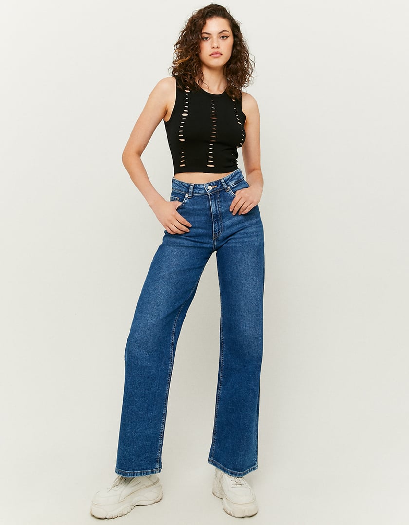 TALLY WEiJL, Czarny Crop top z wycięciem z dzianiny for Women