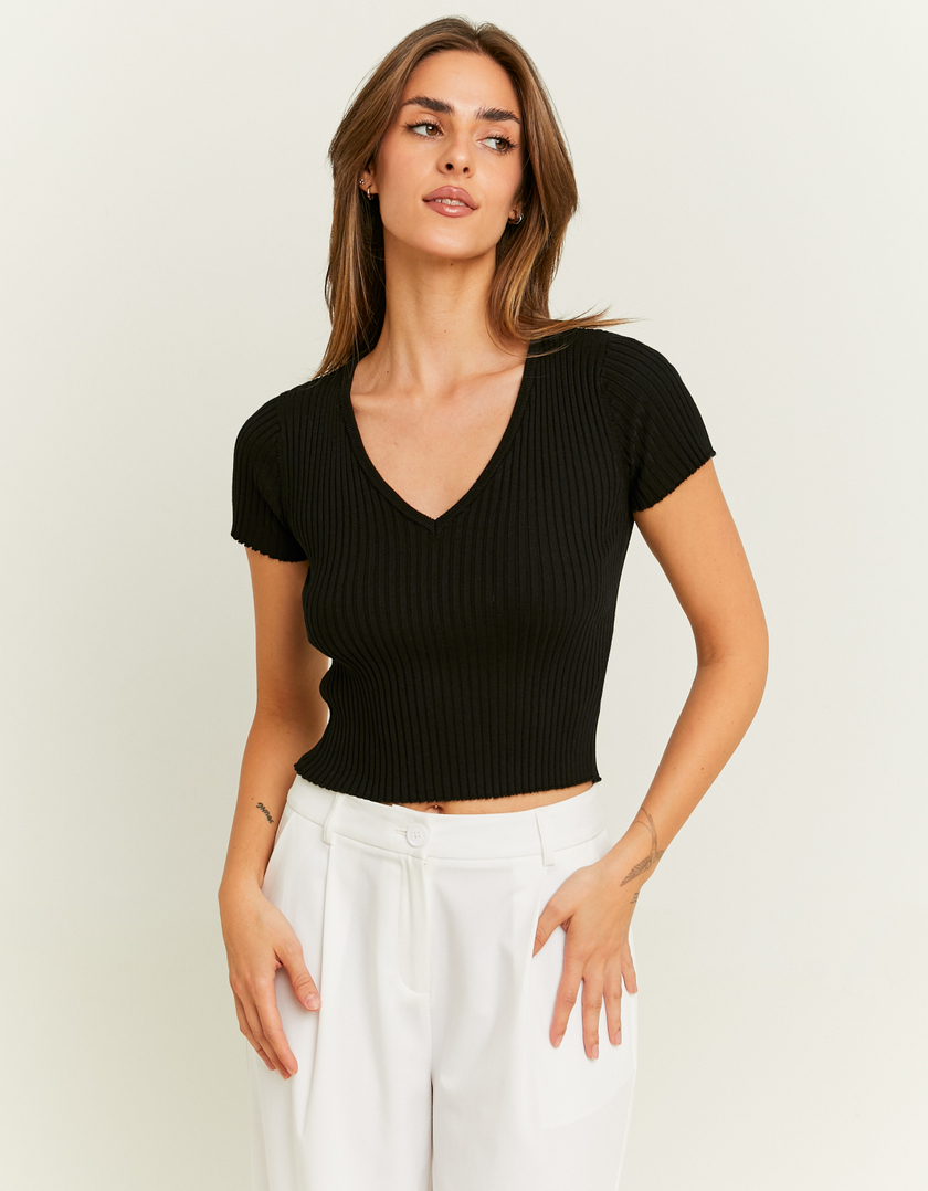 TALLY WEiJL, Black Knit Cropped Top for Women