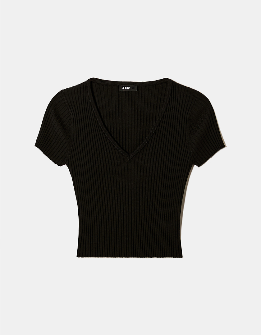 TALLY WEiJL, Top Corto in Maglia Nero for Women