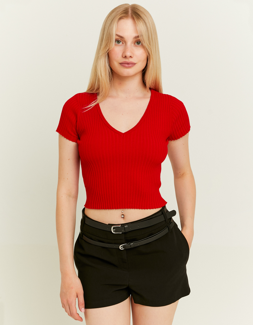 TALLY WEiJL, Red Cropped Knit Jumper for Women